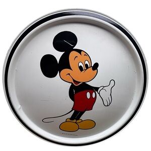 Vintage Walt Disney World Tray Platter Mickey Mouse Metal Drink Server 10-3/4